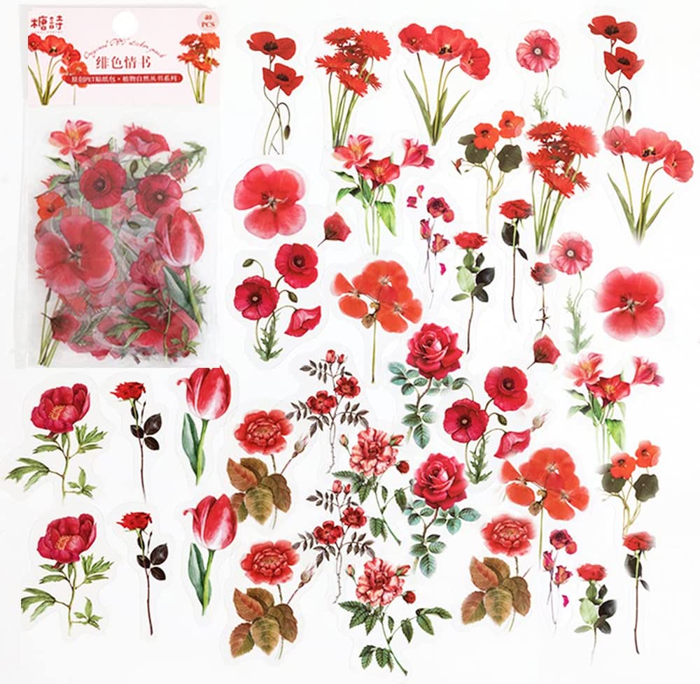 Art And Craft Photos - 40 Stück Scrapbook-Aufkleber, PET, transparent, Blume,
