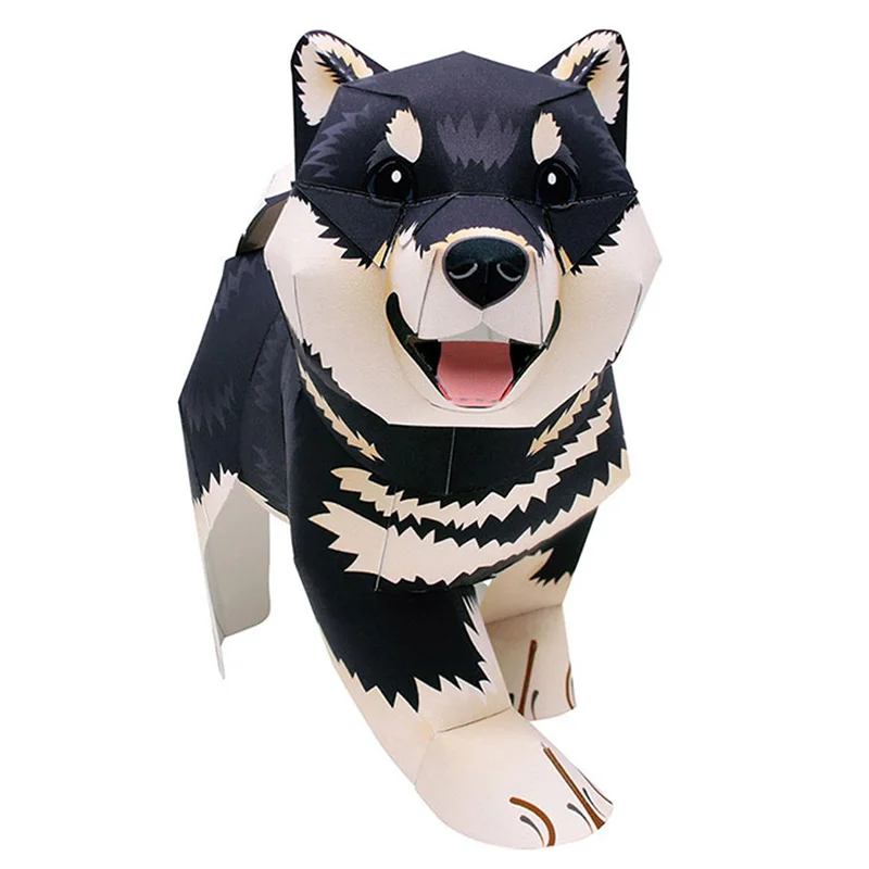 Art Craft With Cardboard - Schwarzer Shiba Inu Hund, handgefertigt, Origami-Kunst,