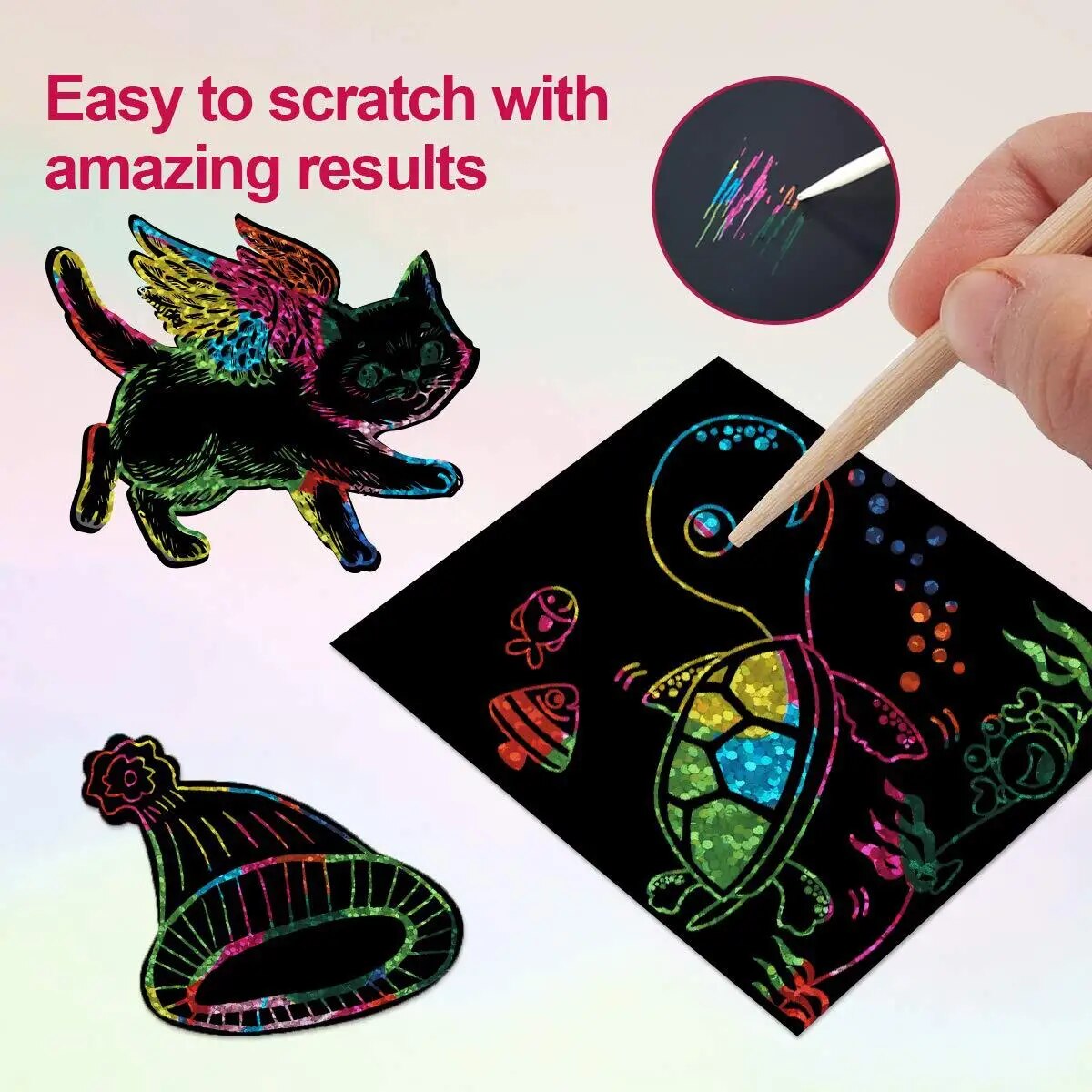 Art Craft For Toddlers - Viele kreative Scratch-Art-Karten-Kit! 100-teiliges Eltern-Kind-Bastelset mit