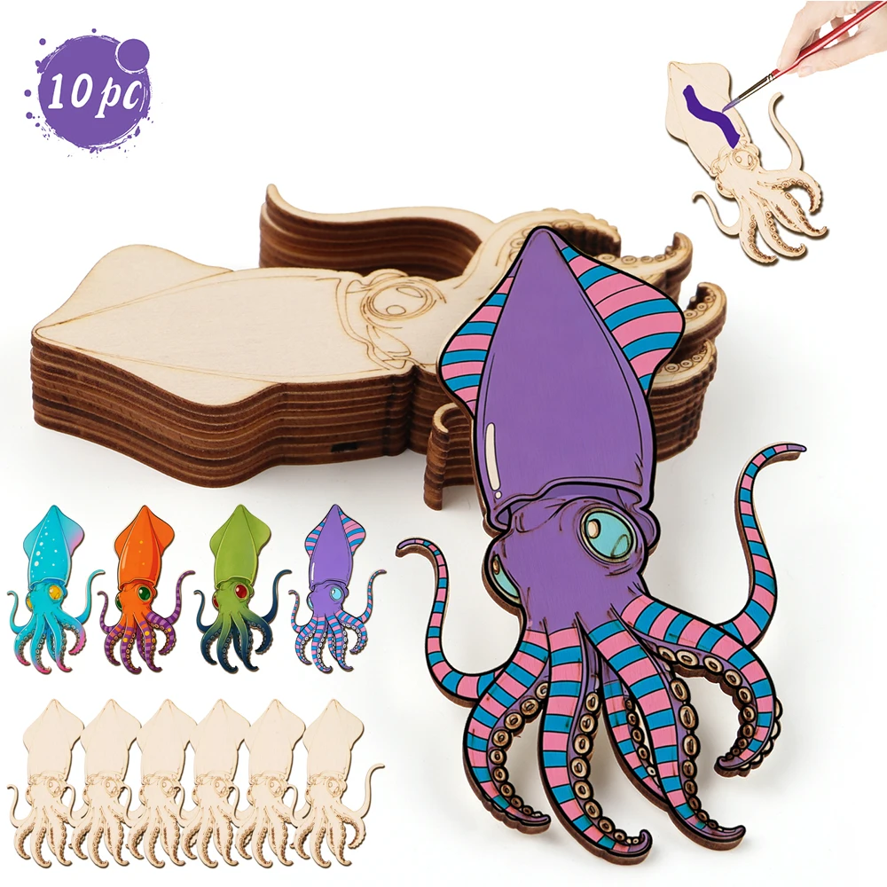 Art Craft & Architecture - 10 Stück/Set Unfertige Holz-Oktopus-Tierfiguren Holzhandwerk-Set für