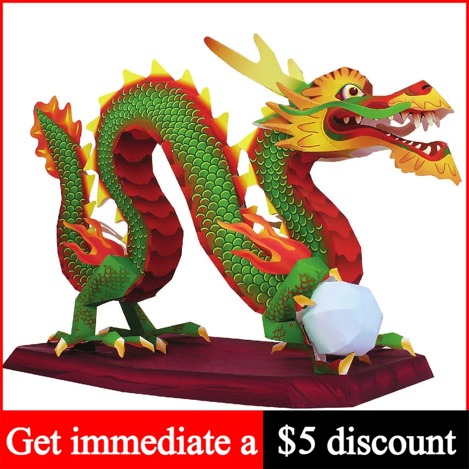 Art Craft With Cardboard - Chinesischer Drache Loong, handgefertigt, Origami-Kunst, Mini-3D-Papiermodell,